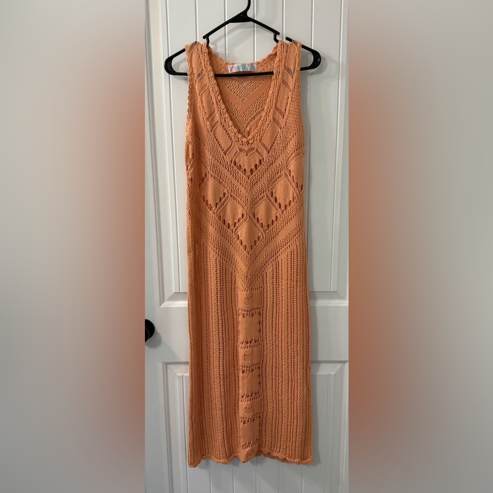 ☀️ Free People FP Beach Apricot Sleeveless Santorini Fauxchet Sweater Dress XS